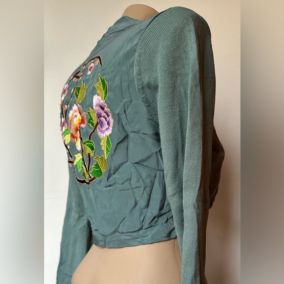 Avoca Knit/Silk Embroidered Shrug Sweater - Picture 7 of 10
